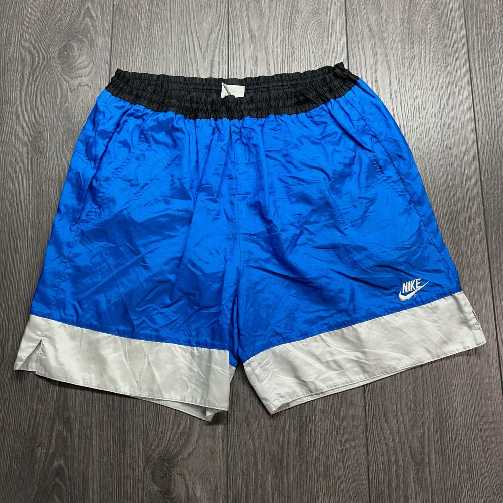 Vintage Nike Windbreaker Shorts Mens Large 30 Blue White Black Nylon Running 90s